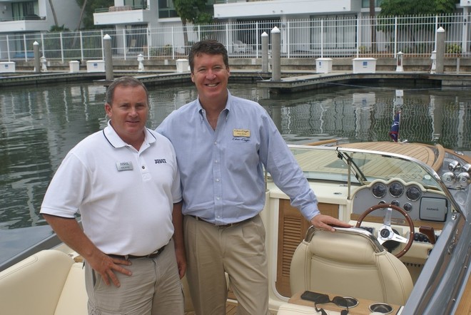 Chris-Craft President Steve Heese (right) with Volvo Penta North America’s Bob Apple at the 2011 model launch. - © Bob Wonders